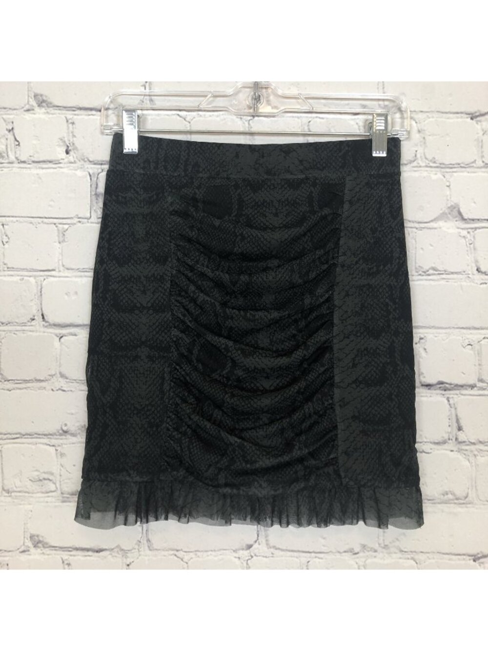NWT Free People Romi Ruched Snakeskin Print MIni Skirt Size S Green
